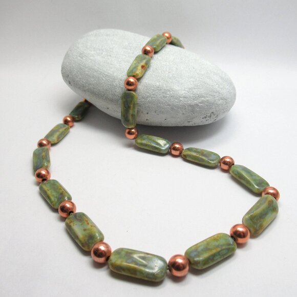 Earthy Czech and Copper bead necklace - Picture 1 of 10